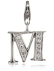VINANI brand Germany 925 Sterling Silver Charm Pendant Alphabet Initial Letter M shiny Zirconia white HMB