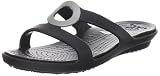 crocs Women's Sanrah T-Strap Sandal,Black/Black,8 M US