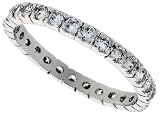 Sterling Silver Eternity Ring, Rhodium Plated w/ 2mm Round Cut High Quality CZ Stones, 1/16 (2mm) wide