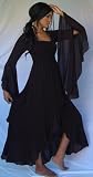BLACK DRESS RUFFLE WRAP MAXI HIPPY FITS - L XL 1X 2X - V679S