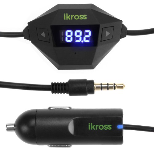 iKross Shameful 3.5mm LED FM Radio Transmitter with Charging USB Anchorage and Handsfree Calling Car Kit for iPhone, Smartphone, Window Phone, and MP3 Players and more