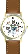 Collage of Cats No.1 - Cat - JP - WATCHBUDDY&reg; DELUXE TWO-TONE THEME WATCH - Arabic Numbers - Brown Leather Strap-Size-Large ( Men's Size or Jumbo Women's Size )