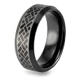 Beveled-Edge Black Plated Tungsten Carbide Ring with Laser Design (8.0mm) - Sizes 8 - 13