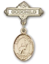 14K Gold Baby Badge with St. Tarcisius Charm and Godchild Badge Pin