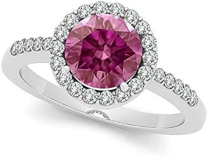 0.68 Carat Pink Round Diamond Full Eternity Fancy Wedding Ring 14K White Gold