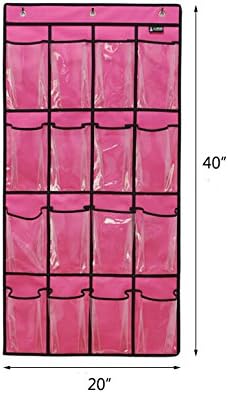 YIXIN Space-Saving Nylon Oxford Hanging Storage Bag with 16 Pockets 3 Hooks Rose Red Clear Visual Collection for Cosmetic Shoe Phone Socks Over-the-door Closet Organizer