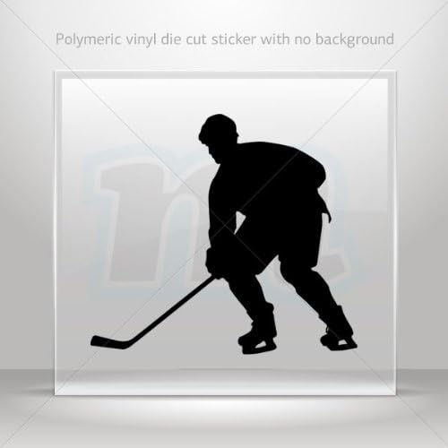 Decals Sticker Ice Hockey player figure car helmet window bike Garage door 6 X 5.4 Inches Black 0602 XZE24