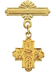 Four Way Medal Baptismal Brooch in 14k Yellow Gold