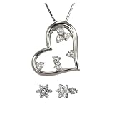 Heart's Desire Diamond Cubic Zirconia Platinum Overlay Sterling Silver Heart Pendant Necklace and Star Flower Stud Set