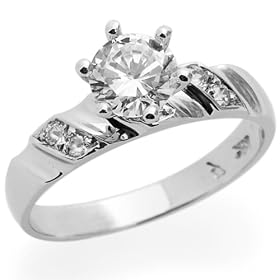 14K Engagement Ring 1ctw CZ Cubic Zirconia Round Solitaire Up Down Shank White Gold Ring