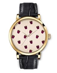 SPRAWL Aanalog Fashion Series Gold Ladies Watches of Genuine Black Leather Strap,Unique Wrist Watch for Women Girls Designed with Fall of blueberries