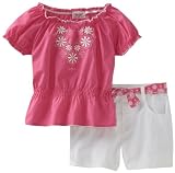 Young Hearts Toddler Girls Poplin Embroidered Top with Twill Short Set