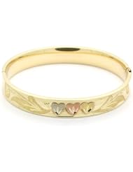 14K Tri-Color Gold 11mm Diamond Cut Heart 2.5 Diameter Adjustable Bangle Bracelets
