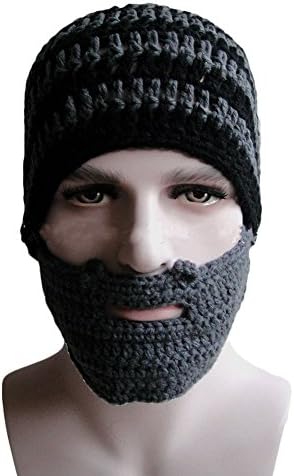 Ipara Men's Knitted Crochet Beard Mustache Mask Hat Black and Dark Grey