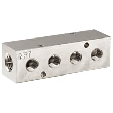 Polyconn PCM10-125-04NP Nickel Plated Aluminum Manifold, 1/4" NPT Female x 1/8" NPT Female, 4 Stations