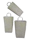 PACK OF 6 DISTRESSED GREEN WASHED HANGING WALL BASKETS
