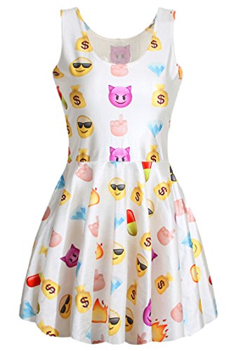 Pink Wind Emoji Cartoon Smiling Face Printed Digital Dress Flare Pleated Dress
