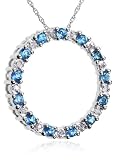 10k White Gold Blue Topaz & Diamond Circle Pendant, 18