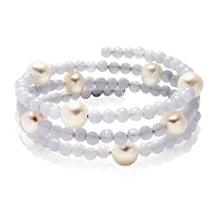 Valero Pearls pearls4girls Damen-Armband blaue Achat wei� S��wasser-Zuchtperlen 19 cm 60200805