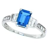 1.25Ct Emerald Cut Blue Topaz and Diamond Ring in 10Kt White Gold
