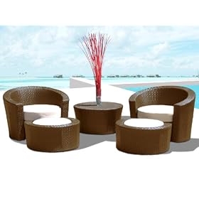5 pc Round Outdoor Wicker Lounge Chair Set by