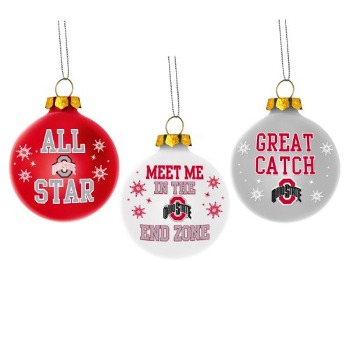 Ohio State Buckeyes Ncaa 3 Pack Glass Ball Slogan Christmas Ornament Set
