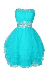 Plus Size Junior Sweetheart Beaded Backless Crystal Tulle Cocktail Floor Length Short Sleeveless   Ball Gown Homecoming Dress/Prom Dress/Party Dress 