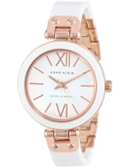 Anne Klein Womens 109652RGWT Rosegold-Tone White Plastic Bezel and Bangle Bracelet Watch