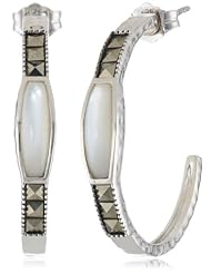 Judith Jack "Clouds" Sterling Silver Marcasite Mother-Of-Pearl Slice Hoop Earrings