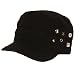 Cotton Summer Pleat Studded Frayed Cadet Hat Cap Black