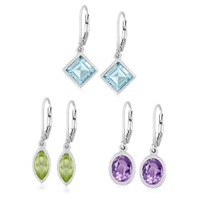 Sterling Silver Blue Topaz Square, Amethyst Oval and Peridot Marquise-Shaped... by Amazon.com Collection
