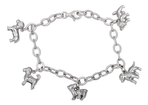 STERLING SILVER 7" ASSORTED PUPPY DOG CHARM BRACELET