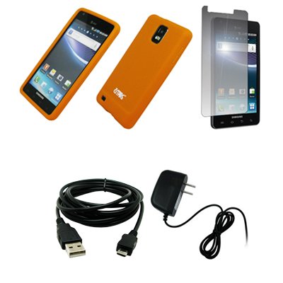 EMPIRE Orange Silicone Skin Case Cover + Mirror Screen Protector + Home Wall Charger + USB Data Cable for AT&T Samsung Infuse 4G