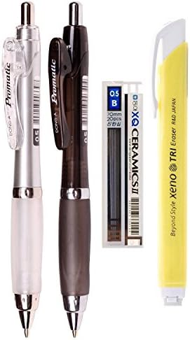 DONG-A Promatic Grip Mechanical Pencil Bundle with Lead Refill and Xeno Eraser, 0.5mm, Assorted Colors (2-Pack + Lead + Yellow Eraser)