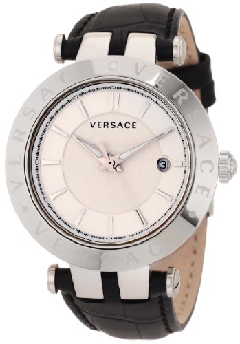 Versace Mens 23Q99D002 S009 V-Race 3 Hands Black Genuine Leather 3 Interchangeable Top Rings Watch