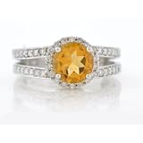 1.50cttw Natural White Round Diamond (SI-Clarity GH-Color) with Round cut Citrine Ring in 14K White...