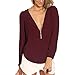 BAISHENGGT Women's Long Sleeve V Neck Zipper Sexy Chiffon Pullover T-shirt Blouse