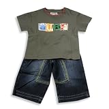 Mishmish - Infant Boys Short Sleeve Pant Set, Olive, Denim Blue