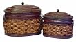 Set of 2 Asian-Inspired Lidded Baskets with Rattan Binding
