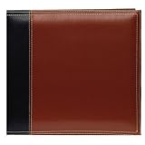 Pioneer 12 Inch By 12 Inch Postbound Leatherette Cover Memory Book, Black on Brown