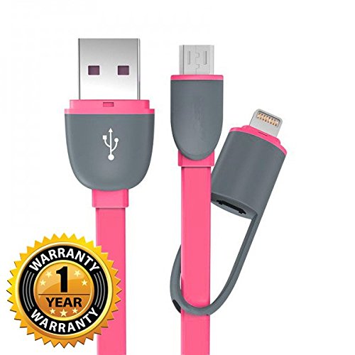 I Phone , Android, Smartphone Charging and Data Sync Cable, 2 in 1 (Pink)