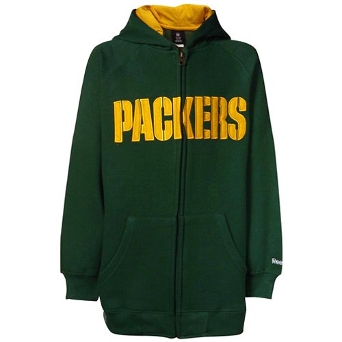 Reebok Green Bay Packers Youth Green Sportsman Full Zip Hoody Sweatshirt (Large)