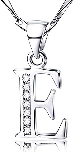 925 Sterling Silver Letter E with Swarovski Elements Pendant necklace