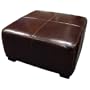 Full Leather Square Cocktail Ottoman, Dark Brown