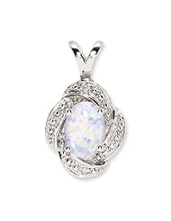 Sterling Silver Diamond & Created Opal Pendant