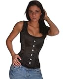 IMAGE OF Edwardian Strap Black Satin Steel Boned Victorian Wild West Tight Lacing Overbust Corset Bustier Top SC80077c