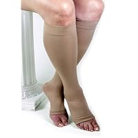 ITA-MED Graduated Compression Knee Highs, Unisex, Microfiber, Open Toe (25-30 mmHg), Small, Beige