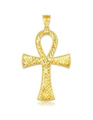14k Gold Diamond-Cut Egyptian Ankh Cross Gold Pendant