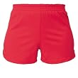Red solid color exercise sport shorts for women and girls. Covered elastic waist & vents.