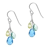 Sterling Silver Blue Green Ombre Round Triple Cubic Zirconia Briolette Drop Earrings